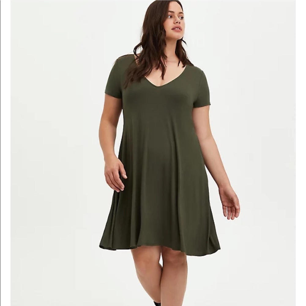 Torrid Plus Size 1X Fluted Mini Dress Super Soft‎ Olive Green